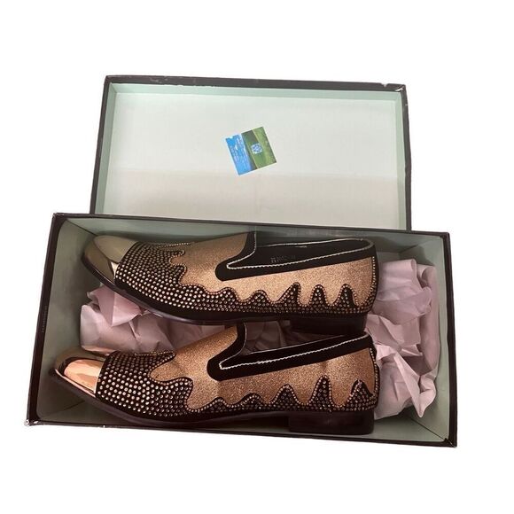 Black Gold Rhinestone Gold cap toe FIESSO Shoes w/box by Aurelio Garcia size 10